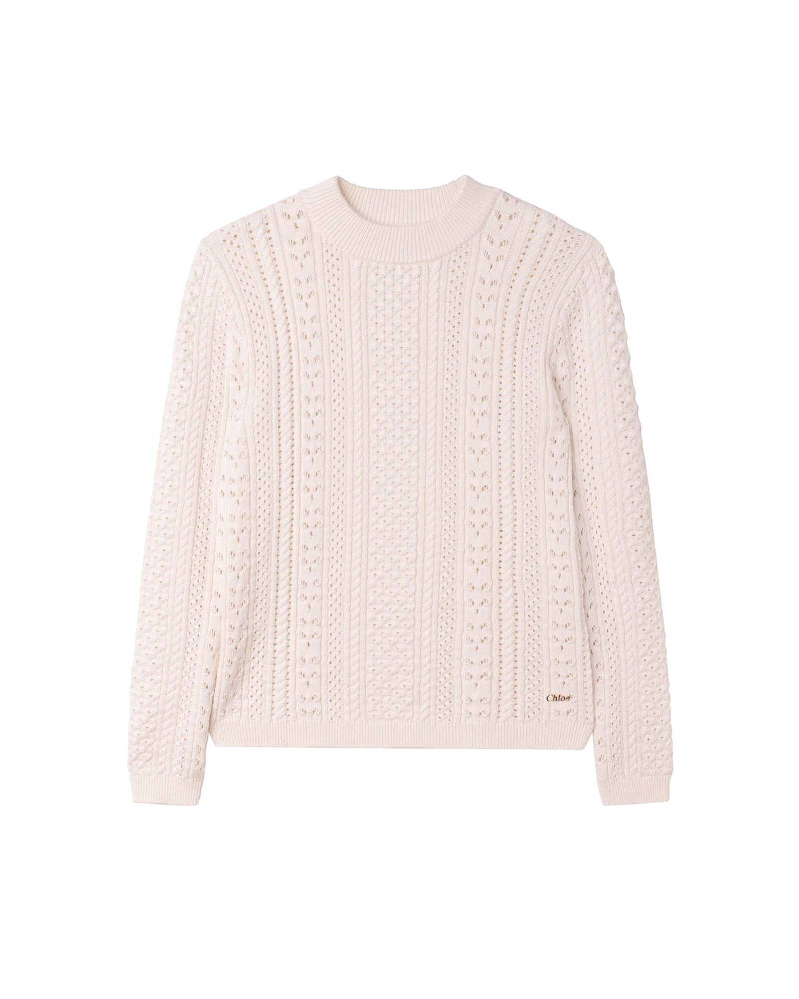 Cotton jumper with stand-up collar - Craie