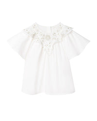 Blouse froncée et brodée - Offwhite