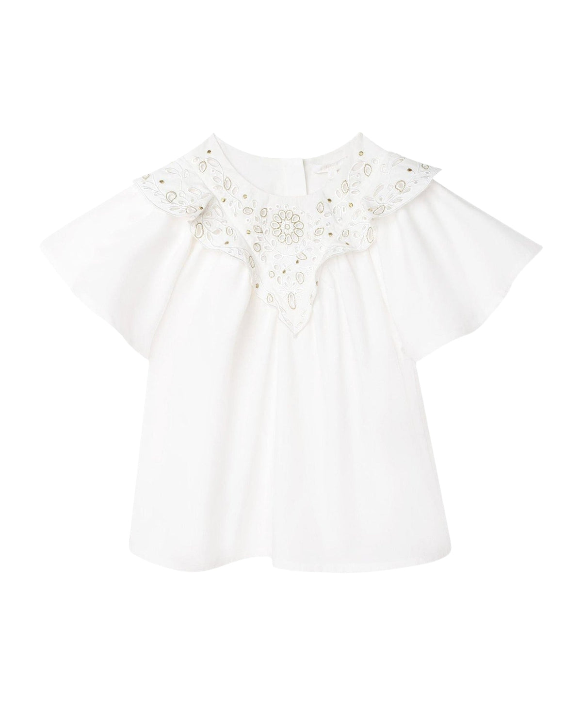 Blouse froncée et brodée - Offwhite
