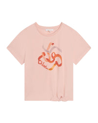 Cotton ribbon print short-sleeved T-shirt - Bois de Rose