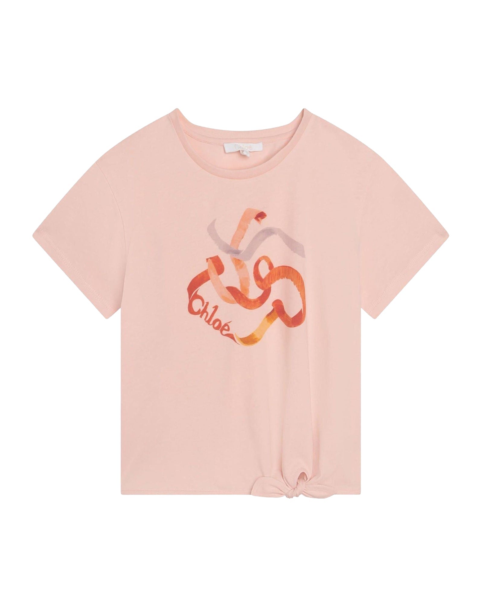 Cotton ribbon print short-sleeved T-shirt - Bois de Rose
