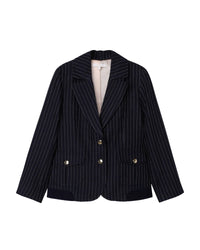 Veste de costume à rayure en lin - Bleu Amiral