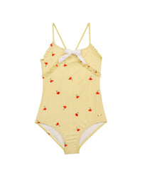 1-piece swimming costume with poppy print - Light Lime