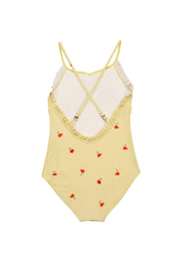 1-piece swimming costume with poppy print - Light Lime
