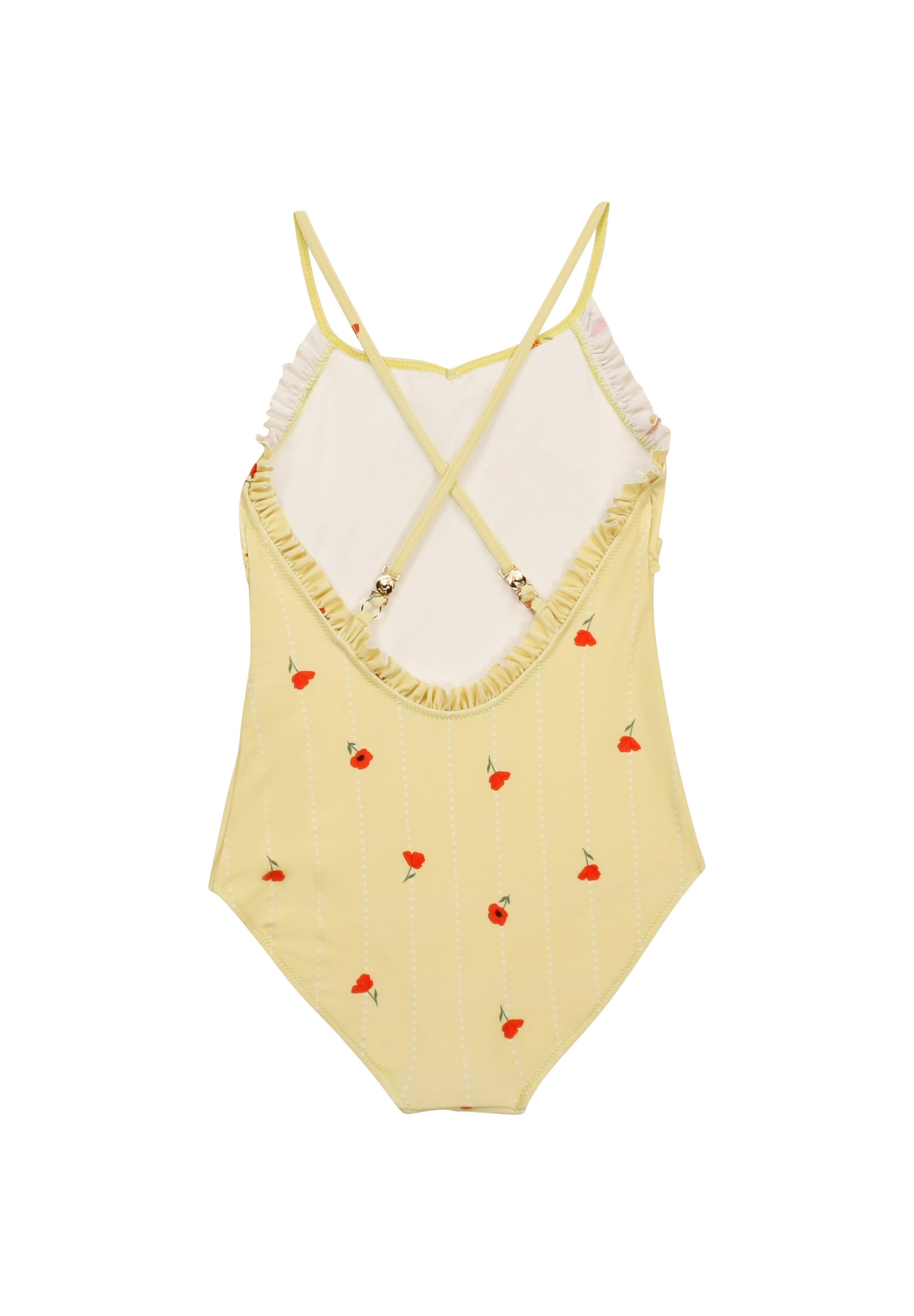 1-piece swimming costume with poppy print - Light Lime