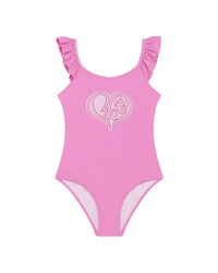 1-piece swimming costume with small ruffles - Cyclamen