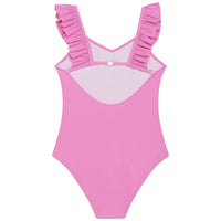 1-piece swimming costume with small ruffles - Cyclamen