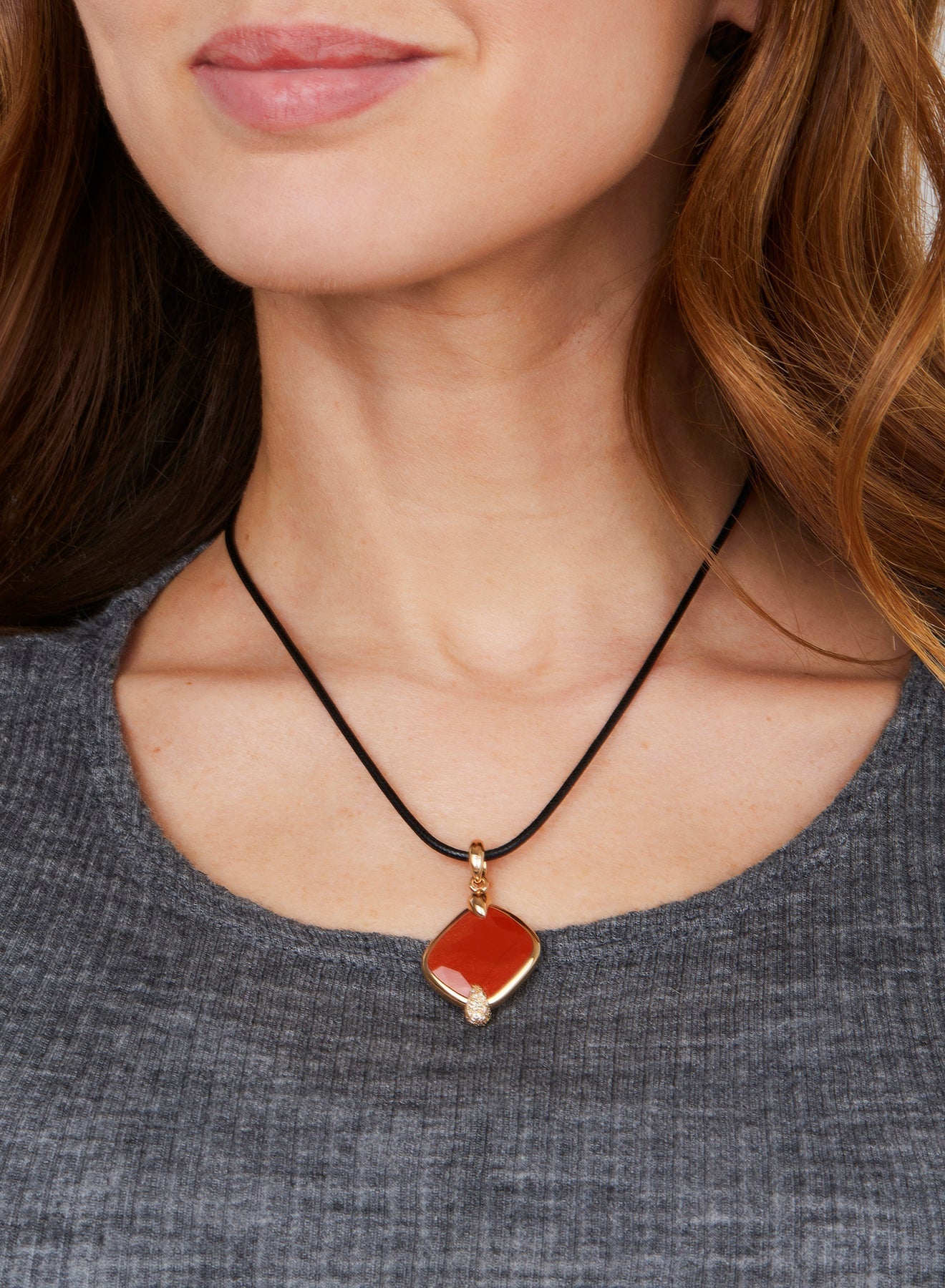 Pendentif Ritratto en Or rose 18K & Jaspe rouge & Diamant