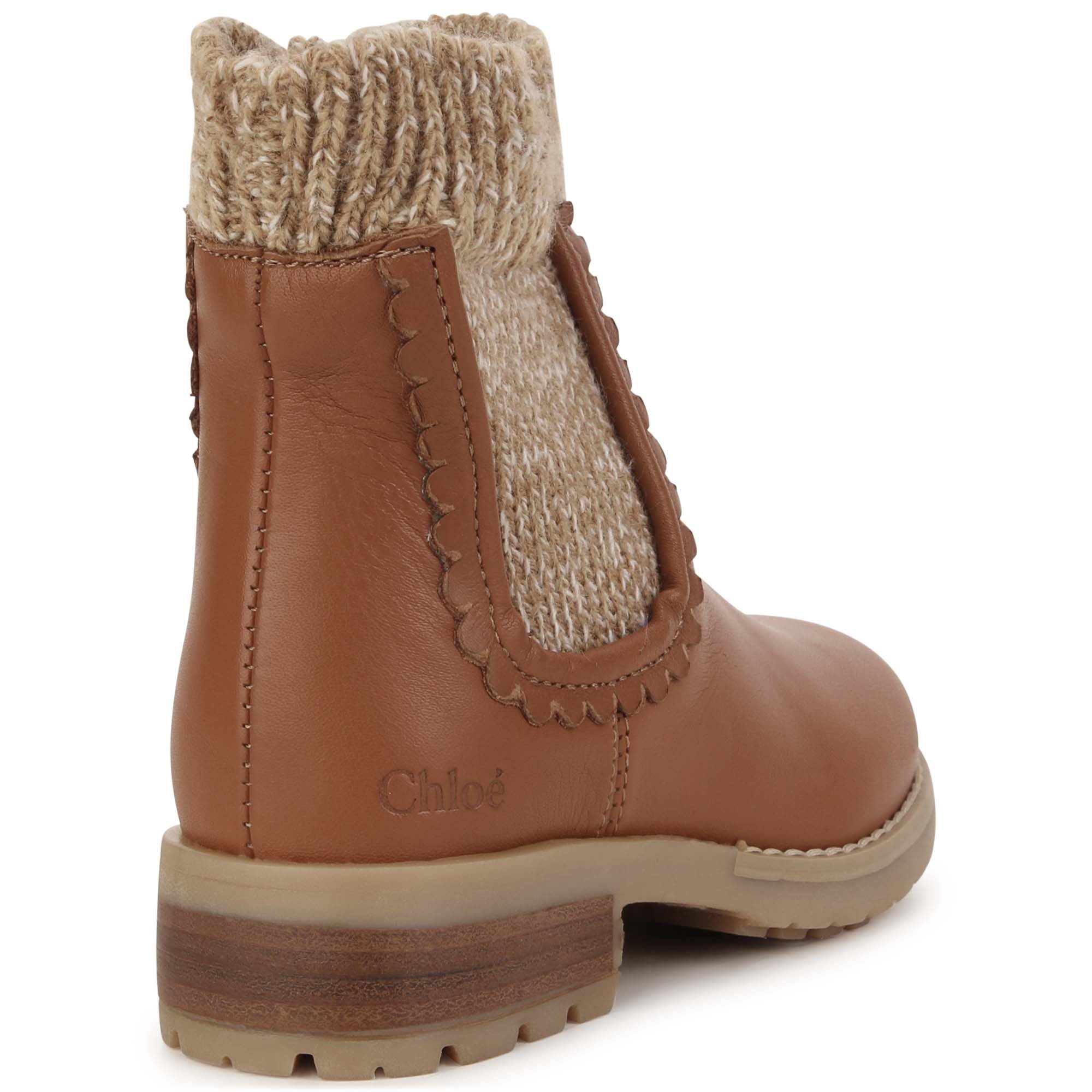 Bottines en cuir et tricot - Roux