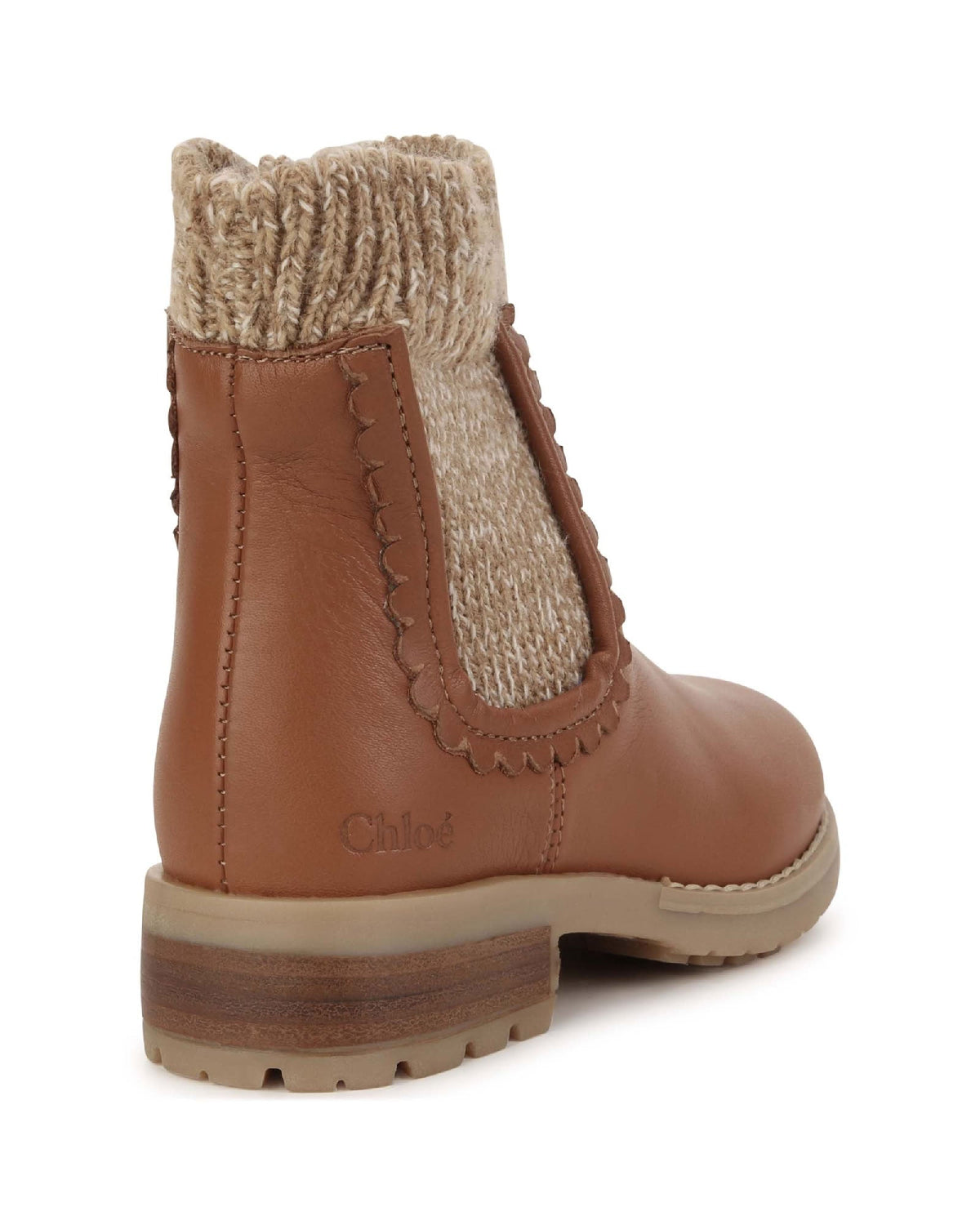 Bottines en cuir de vache et tricot - Roux