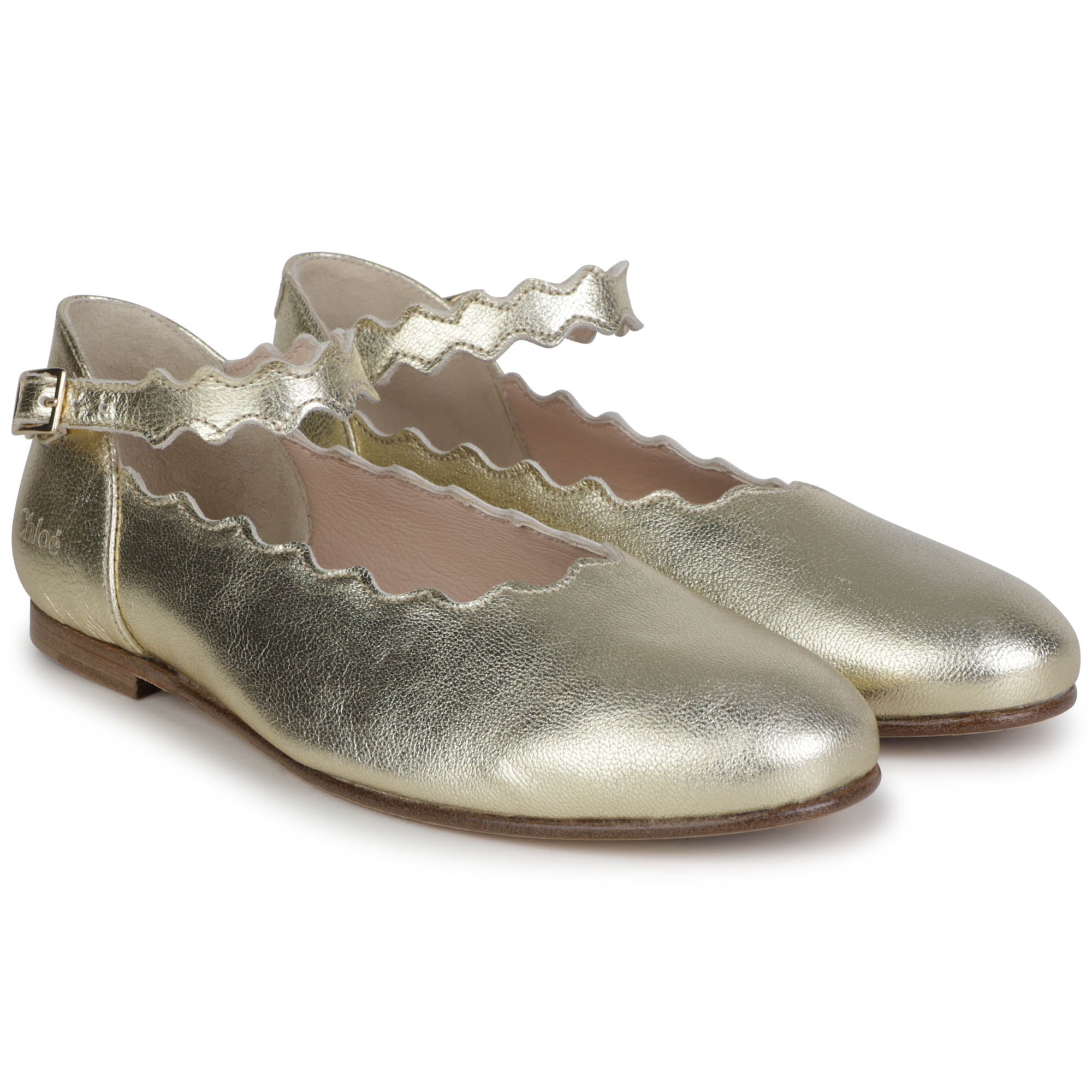 Ballerines avec découpe coquille en cuir - New gold