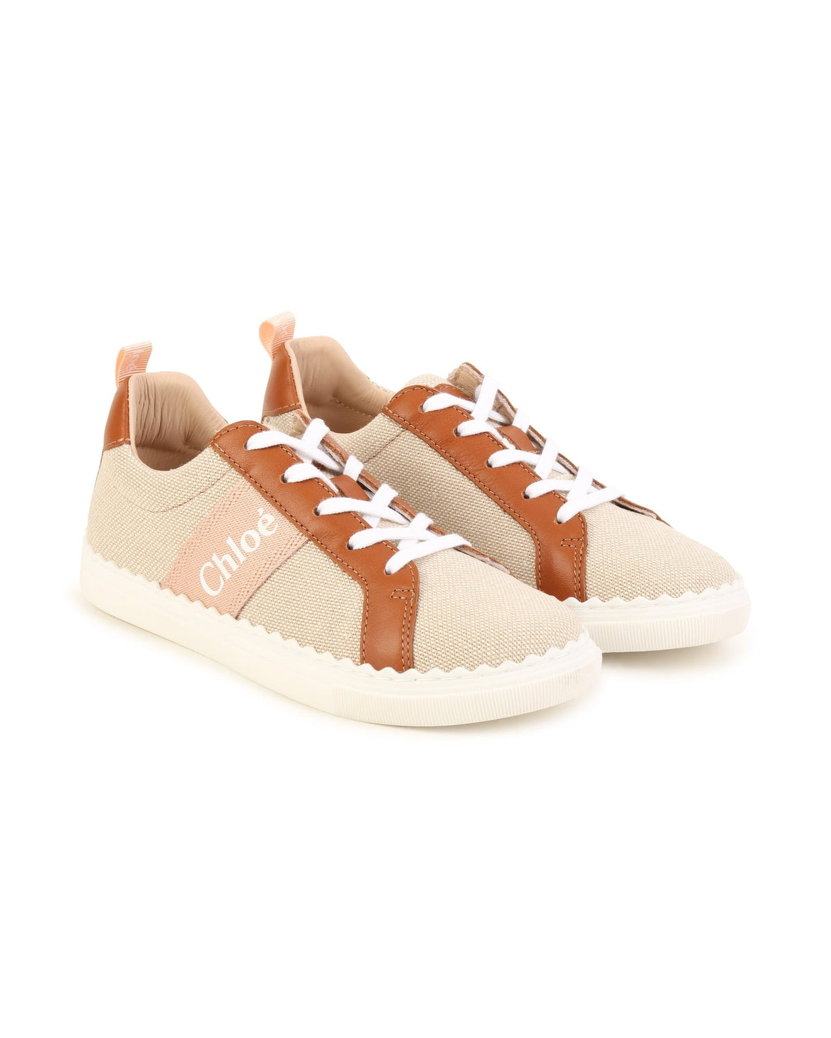 Baskets basses bi-matières - Beige Marron