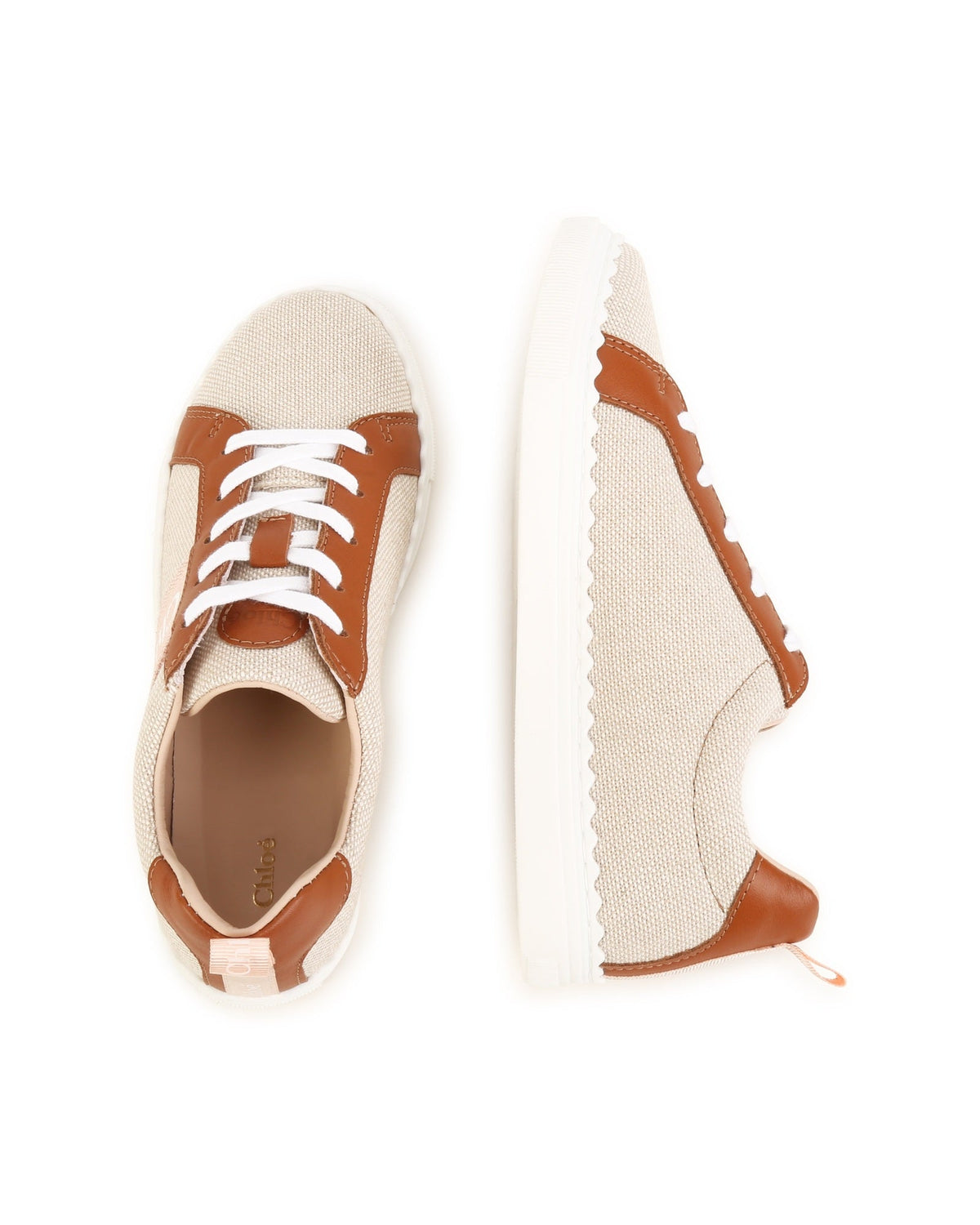 Baskets basses bi-matières - Beige Marron
