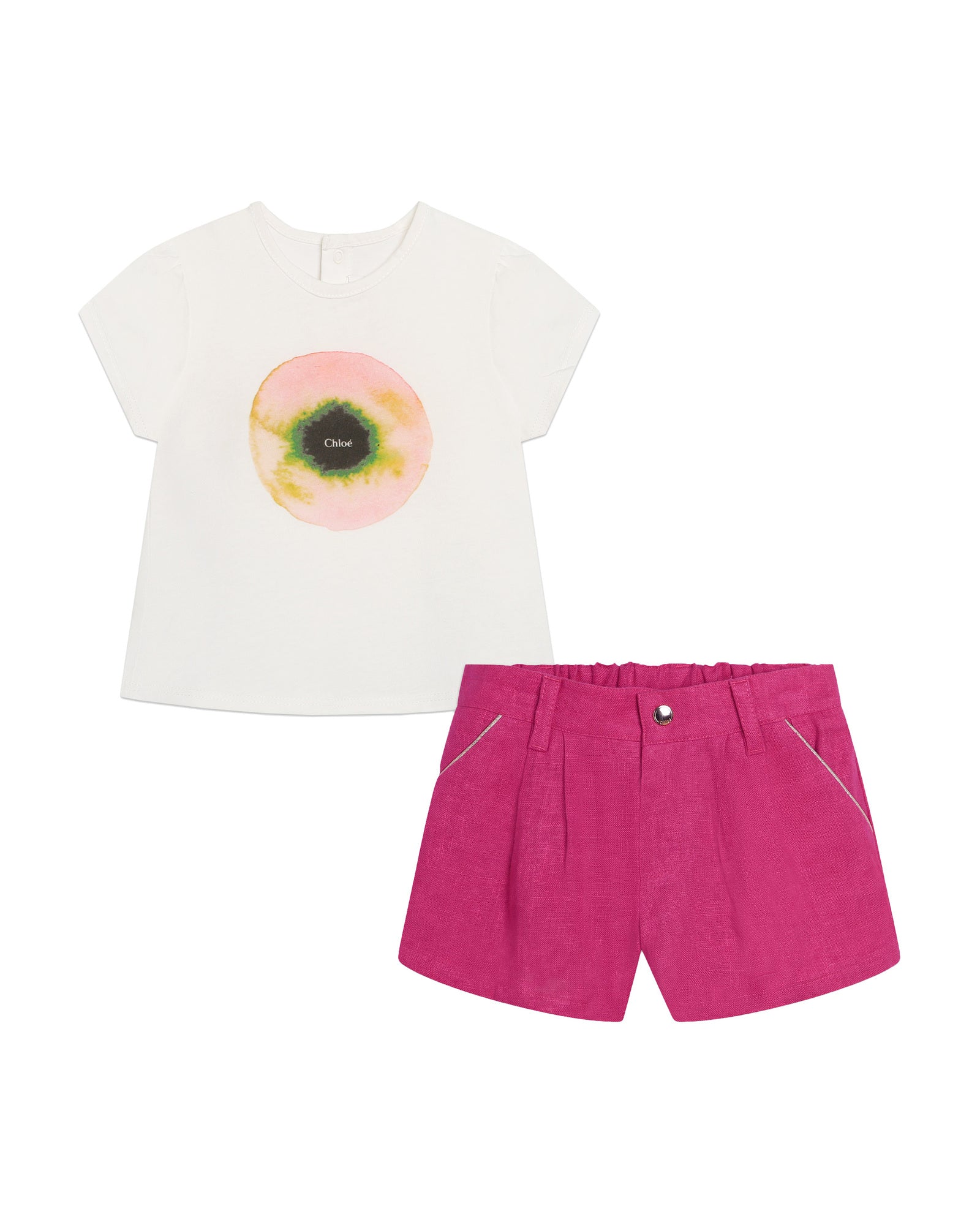 Ensemble t-shirt et short en lin - Blanc Rose