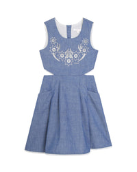 Sleeveless dress in linen - Chambray
