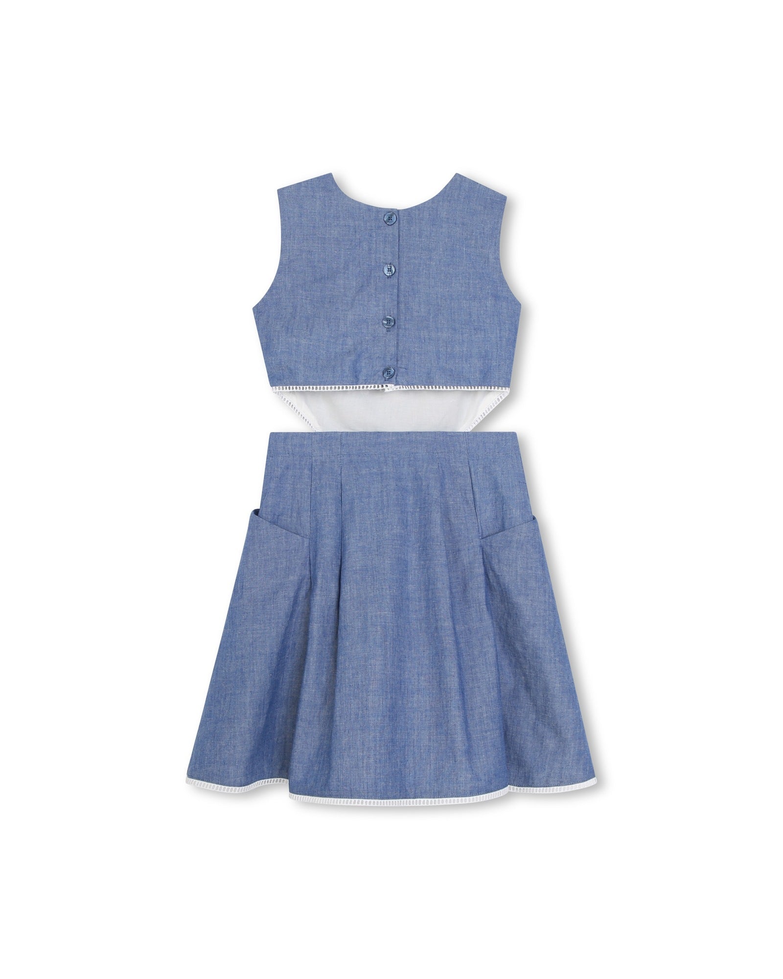 Sleeveless dress in linen - Chambray