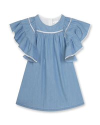 Robe à manches courtes volantées en denim - Denim Blue