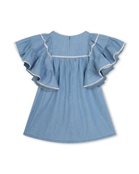 Robe à manches courtes volantées en denim - Denim Blue