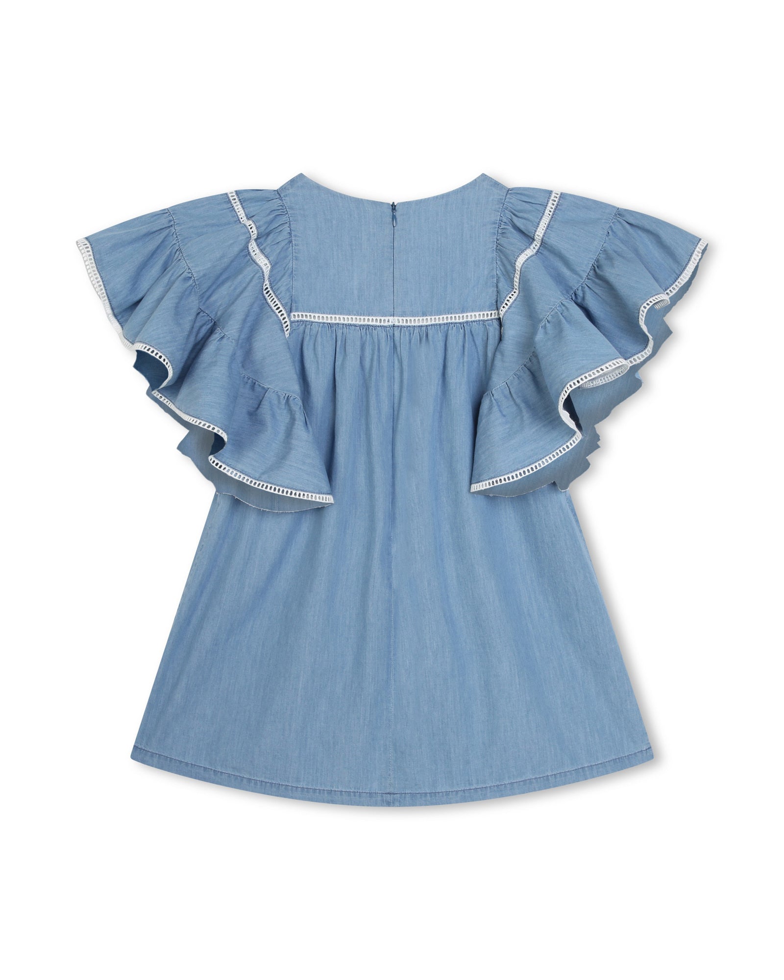 Robe à manches courtes volantées en denim - Denim Blue