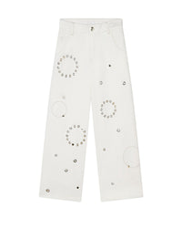 Pantalon à poches brodé en demin - Craie