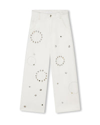 Trousers with embroidered pockets - Craie