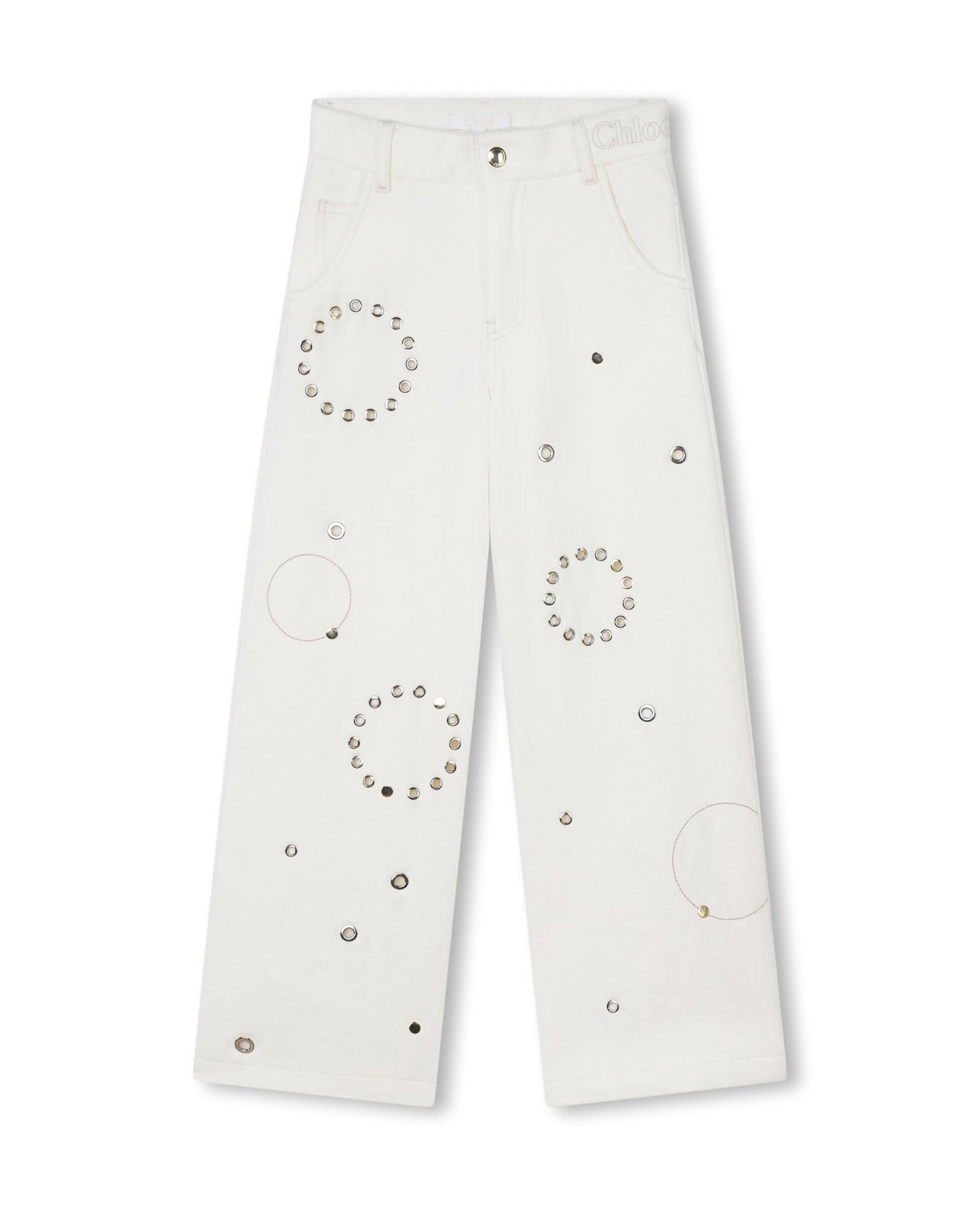 Trousers with embroidered pockets - Craie