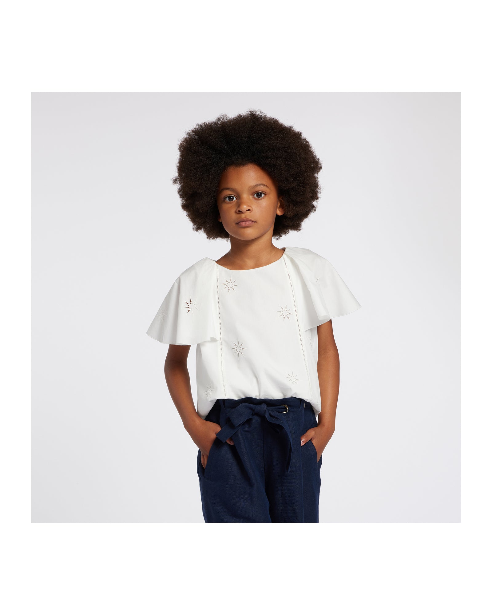 Blouse à manches courtes volantées - Offwhite