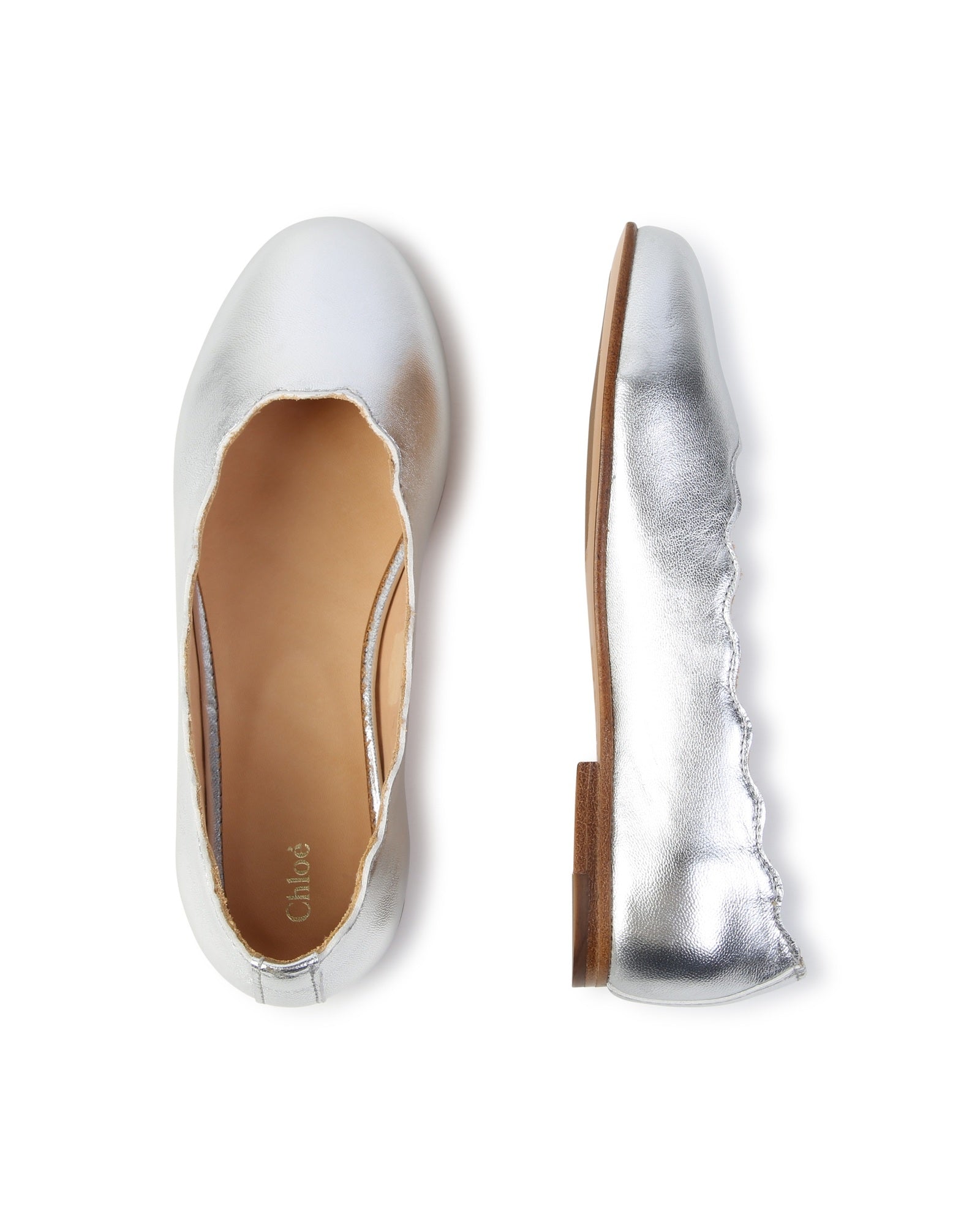 Ballerines Coquille en cuir - Gris Argent