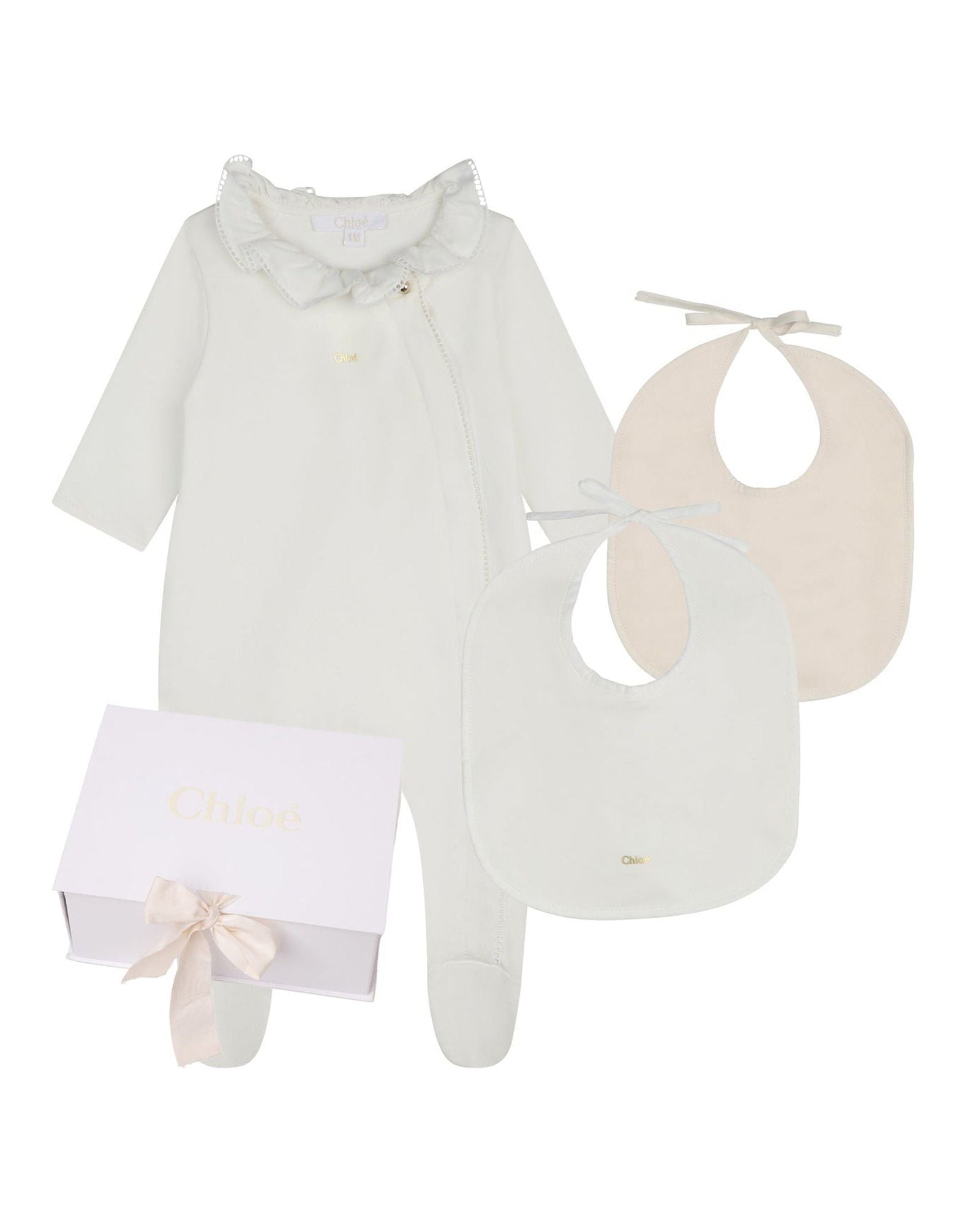 Ensemble pyjama et bavoir en coton - Offwhite