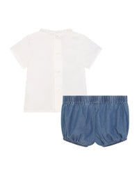 Ensemble blouse et bloomer - Blanc Bleu