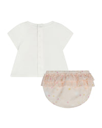 Ensemble t-shirt et bloomers - Rose Blanc
