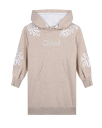Cotton floral hooded dress - Dark beige
