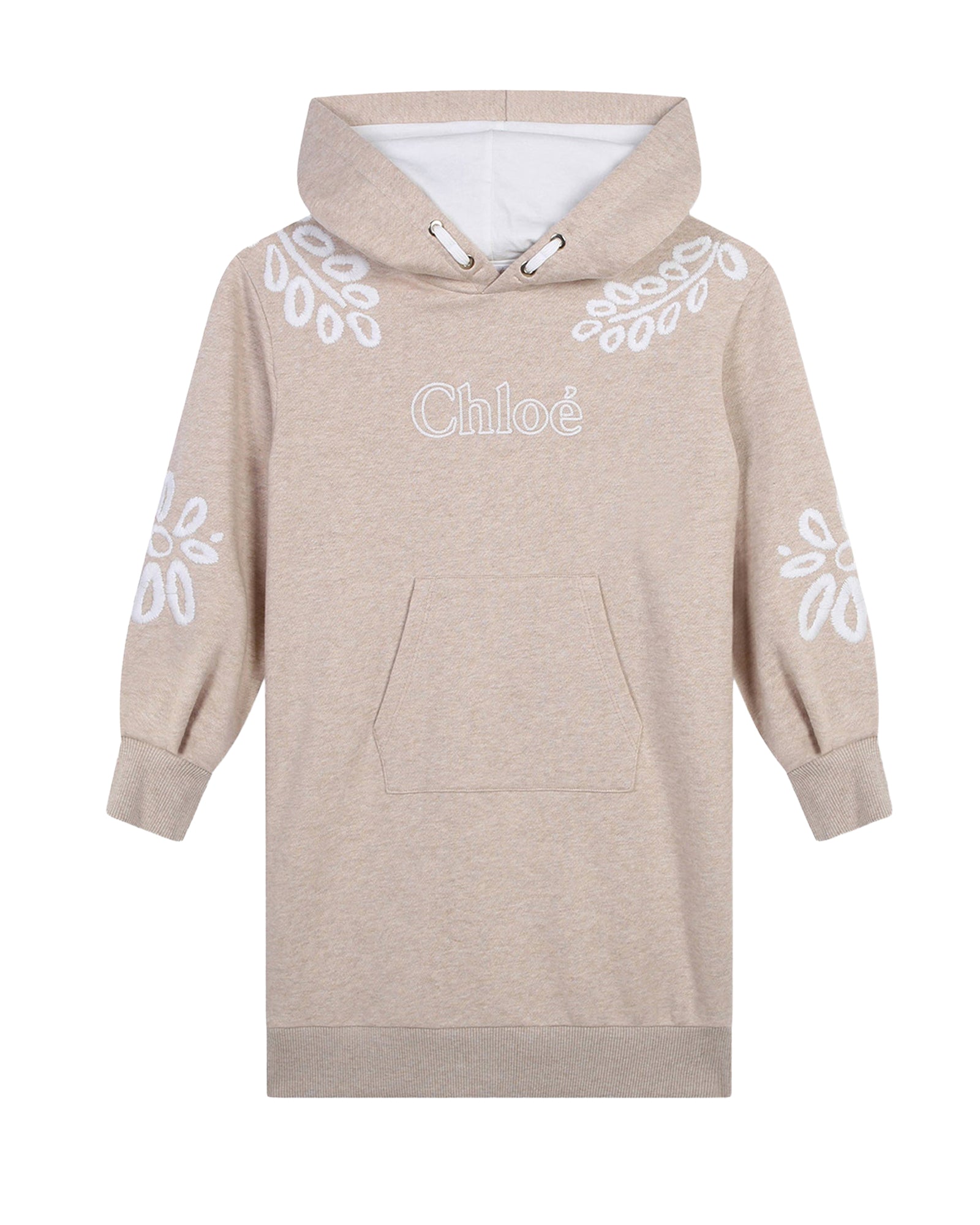 Cotton floral hooded dress - Dark beige