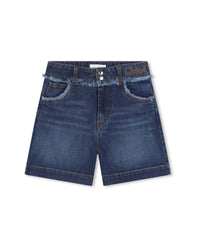 Short à franges en denim - Denim Blue