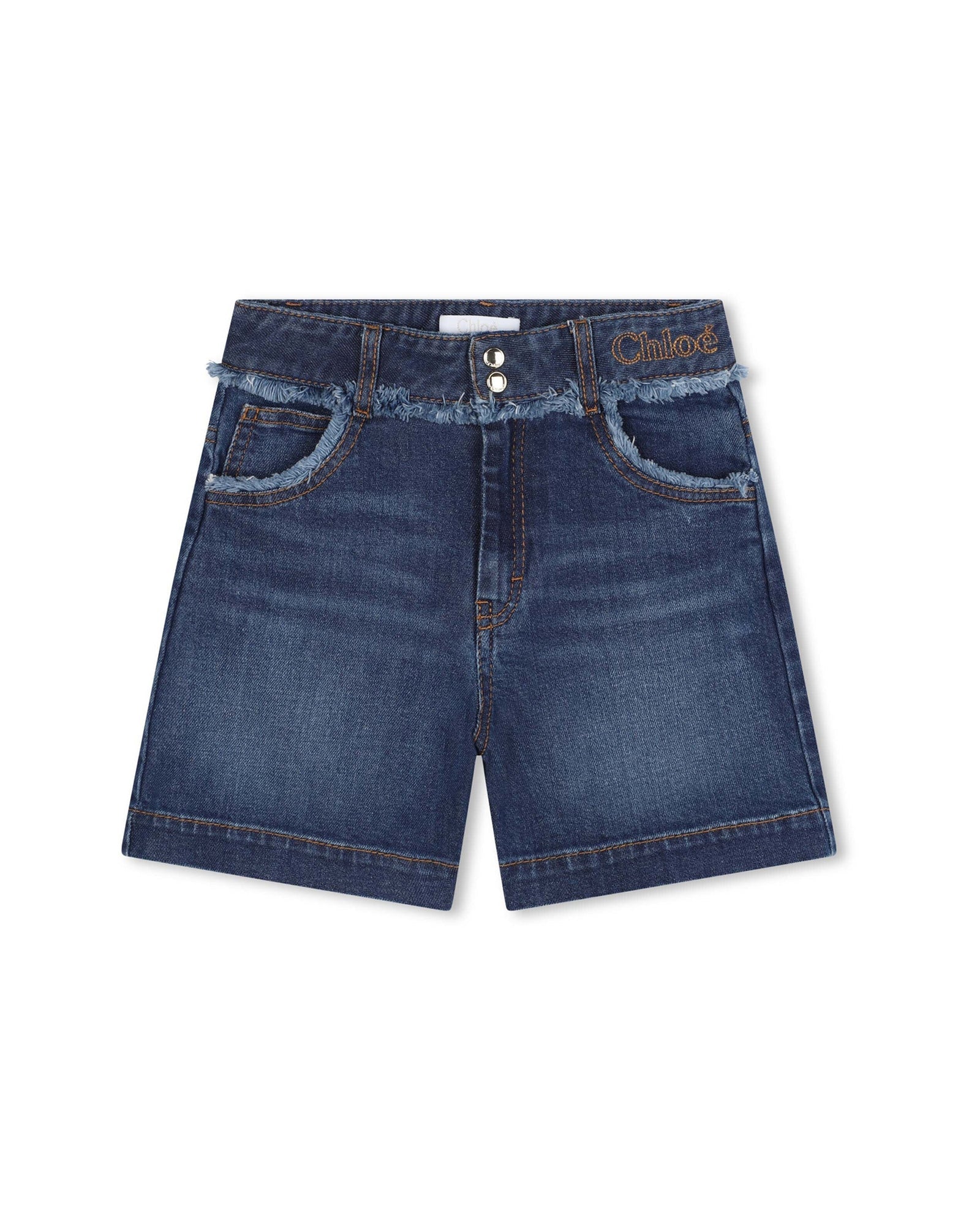 Short à franges en denim - Denim Blue