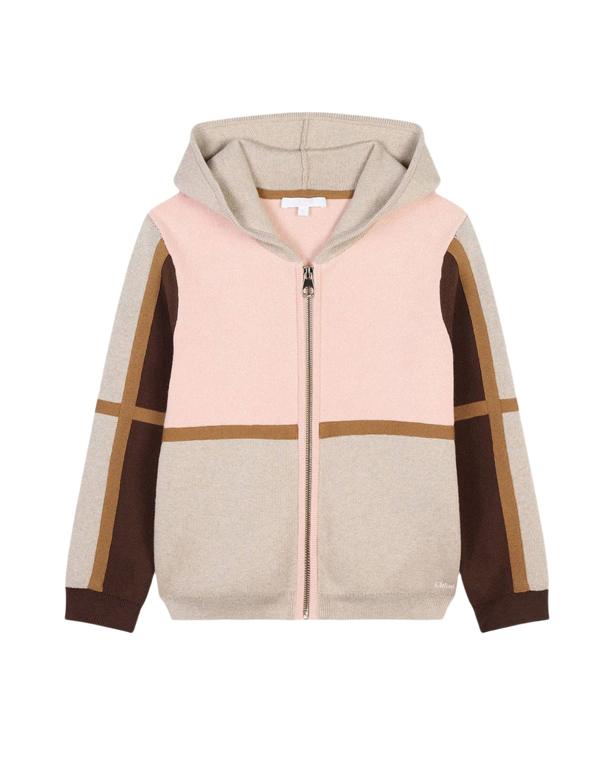Cardigan à capuche tricolore en coton - Bois de Rose