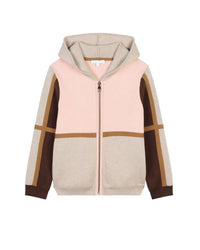 Gilet à capuche tricolore en coton - Bois de Rose