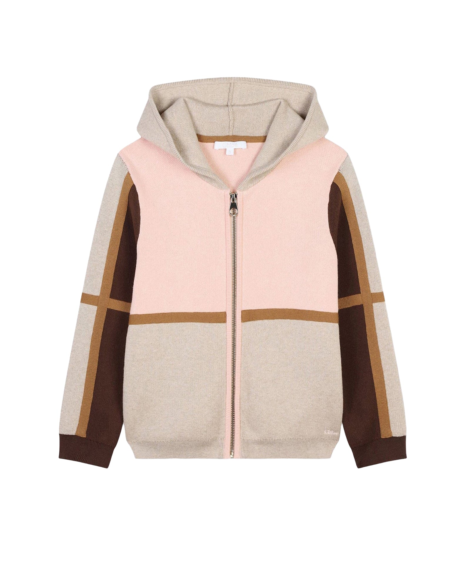 Gilet à capuche tricolore en coton - Bois de Rose