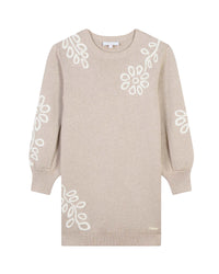 Robe brodée à fleurs en coton - Beige Foncé