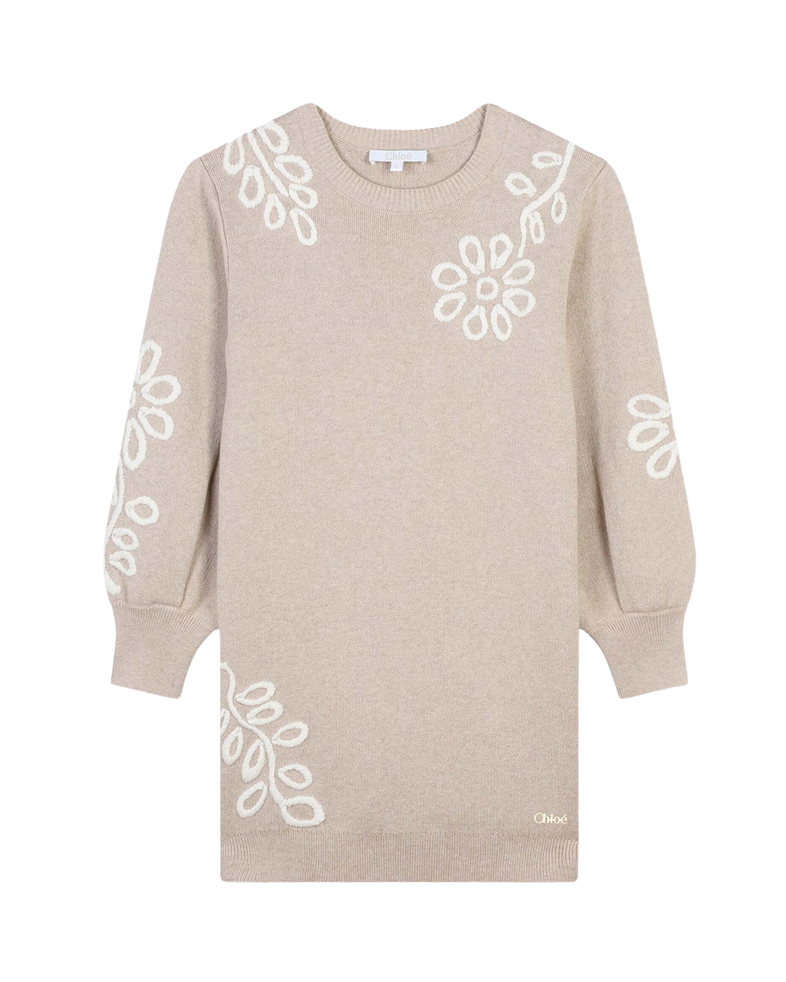 Robe brodée à fleurs en coton - Beige Foncé