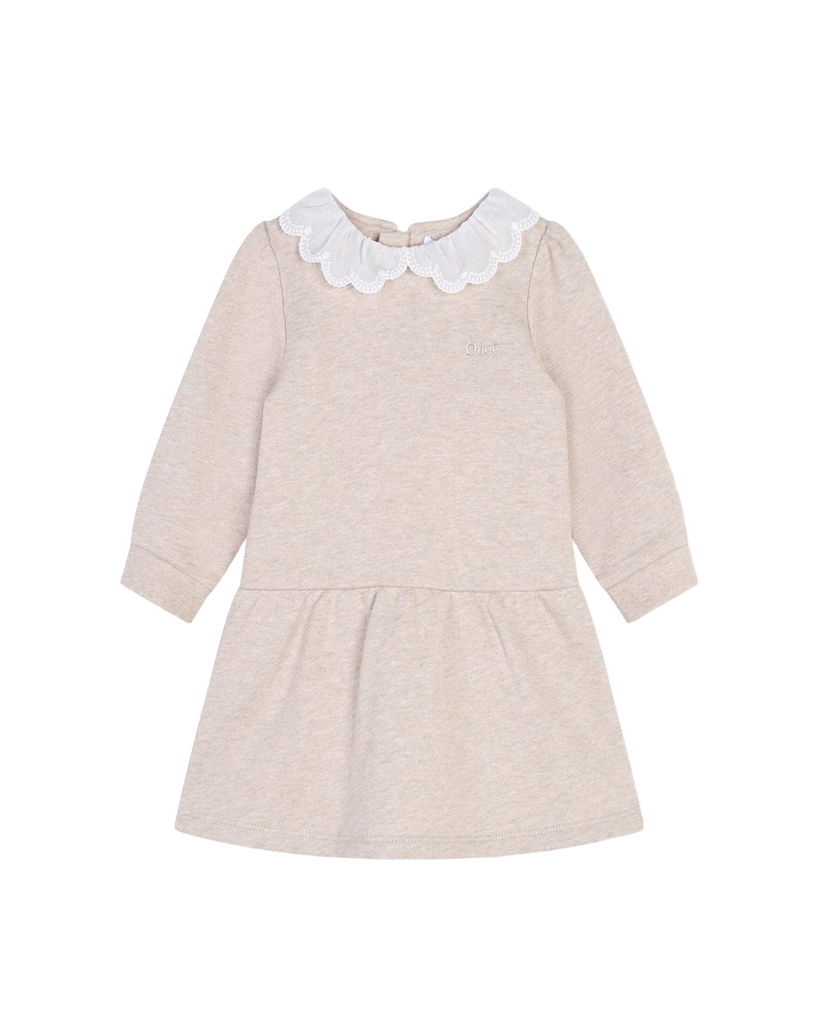 Contrast collar dress in cotton - Dark beige