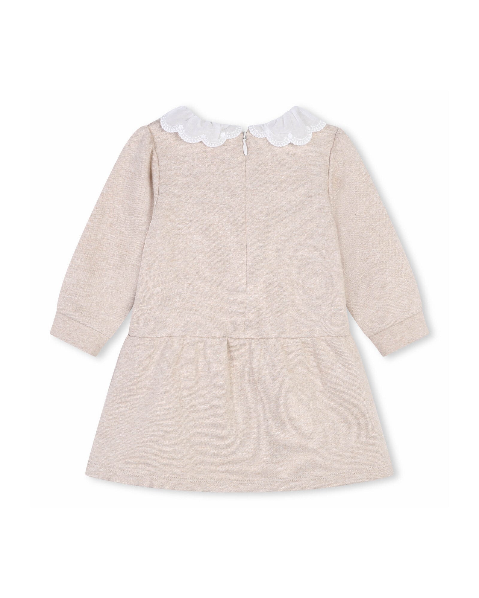 Contrast collar dress in cotton - Dark beige
