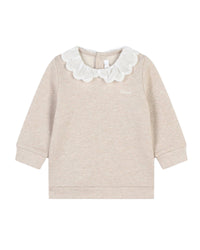 Sweatshirt col contrasté en molleton - Beige Foncé