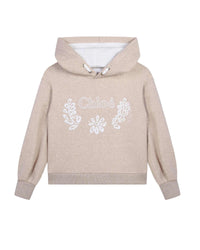 Sweat à capuche en molleton à broderie fleurie - Beige Foncé