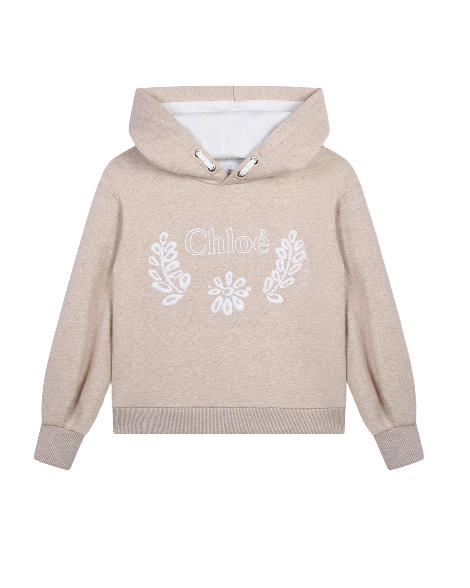 Sweat à capuche en molleton à broderie fleurie - Beige Foncé