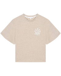 T-shirt brodé à fleur en coton - Beige Foncé