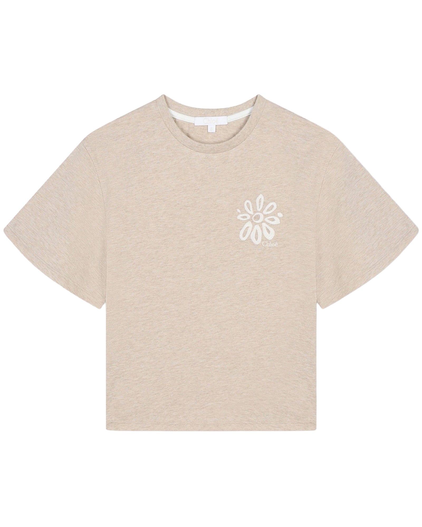 T-shirt brodé à fleur en coton - Beige Foncé