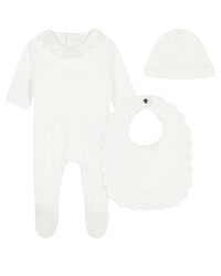 Cotton bib and bonnet pyjama set - Off White