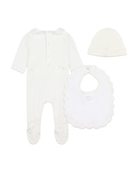 Cotton bib and bonnet pyjama set - Off White