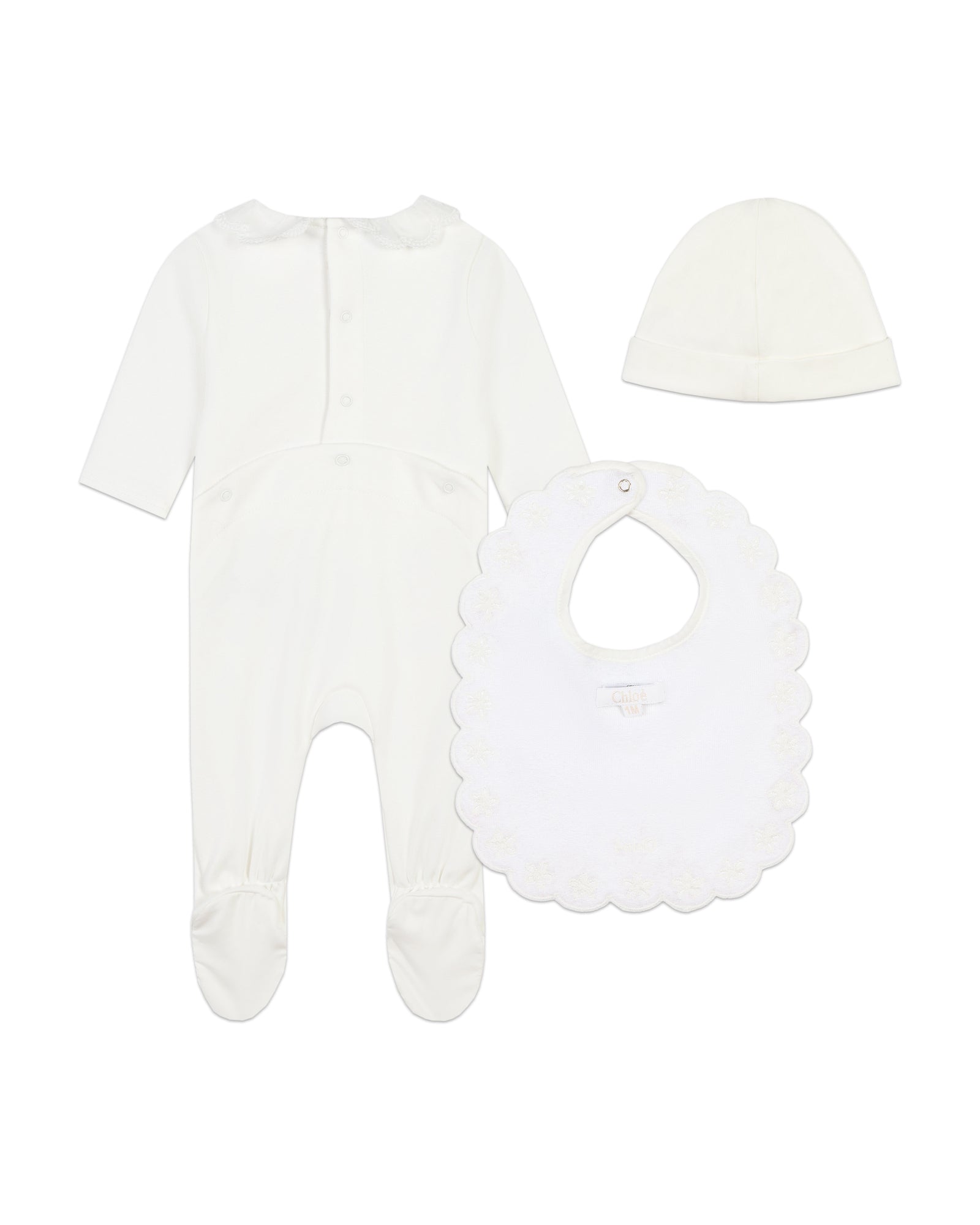 Cotton bib and bonnet pyjama set - Off White